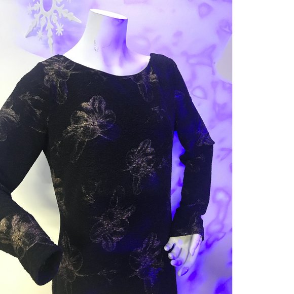 Le Chateau Black Gold Flowers Metallic V-back Evening Cocktail Bodycon Dress NWT - Picture 4 of 5